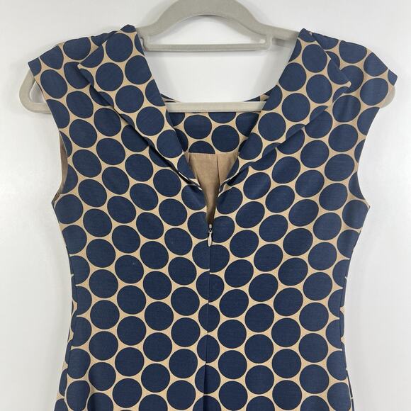 Lela Rose Tan Navy Polka Dot Sheath Dress Size 2 Drop Waist Classic Preppy Silk - Picture 7 of 13